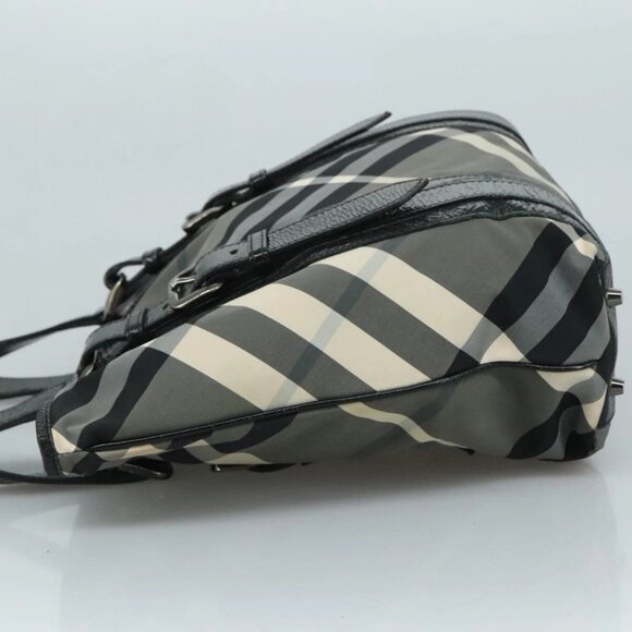 BURBERRY Nova Check Tote Bag PVC Enamel Gray Black Auth 111120 - Picture 7 of 16